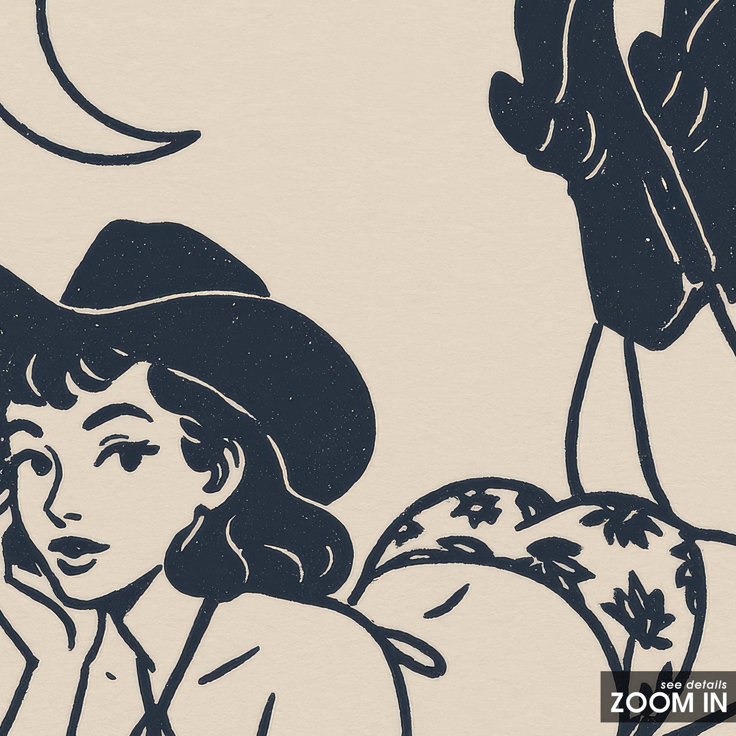 Western Pin-Up Poster – Moonlight Cowgirl Reading Retro Wall Art Print