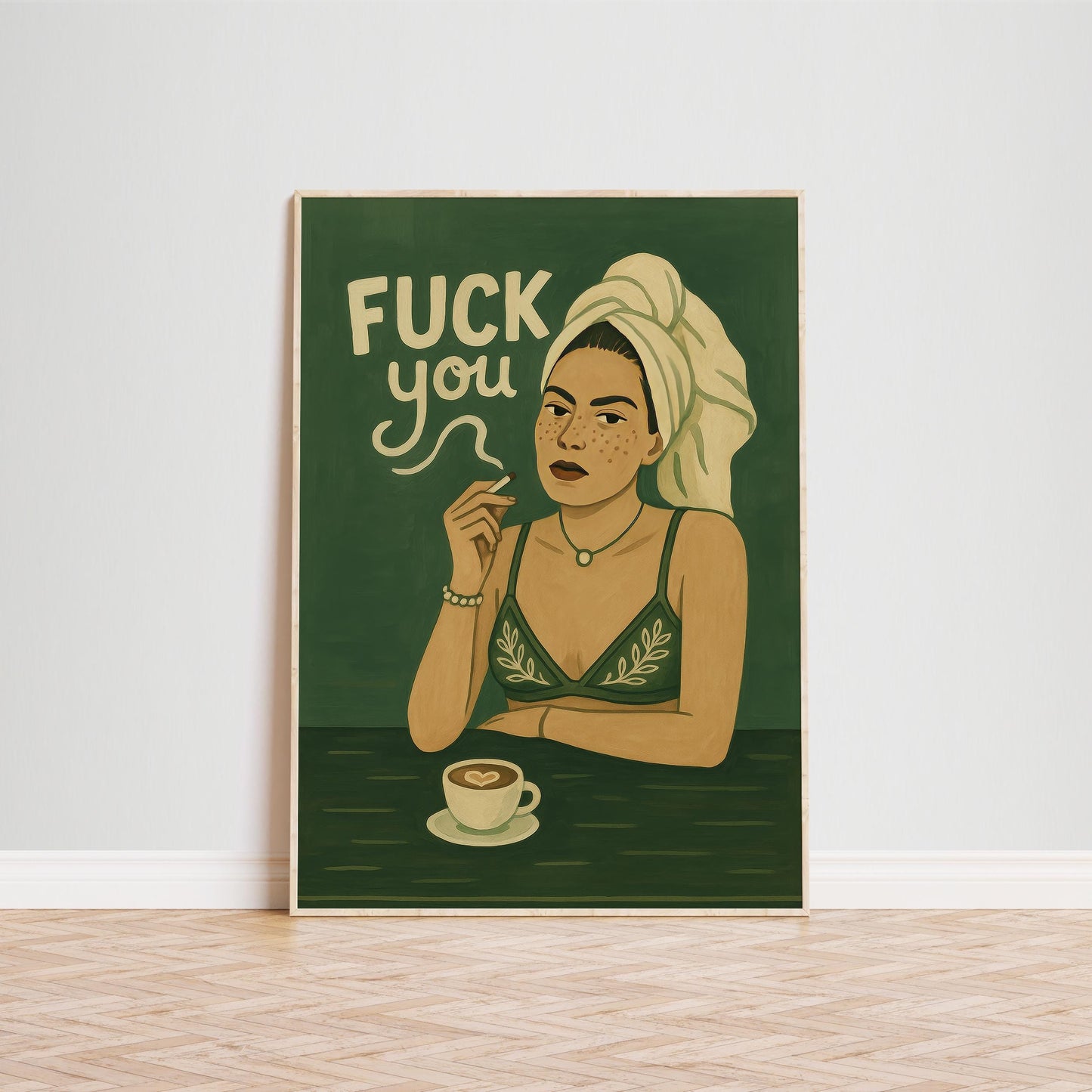 Bold Feminine Poster – Retro Wall Art With Coffee Smoking Attitude & Dark Feminine Energy