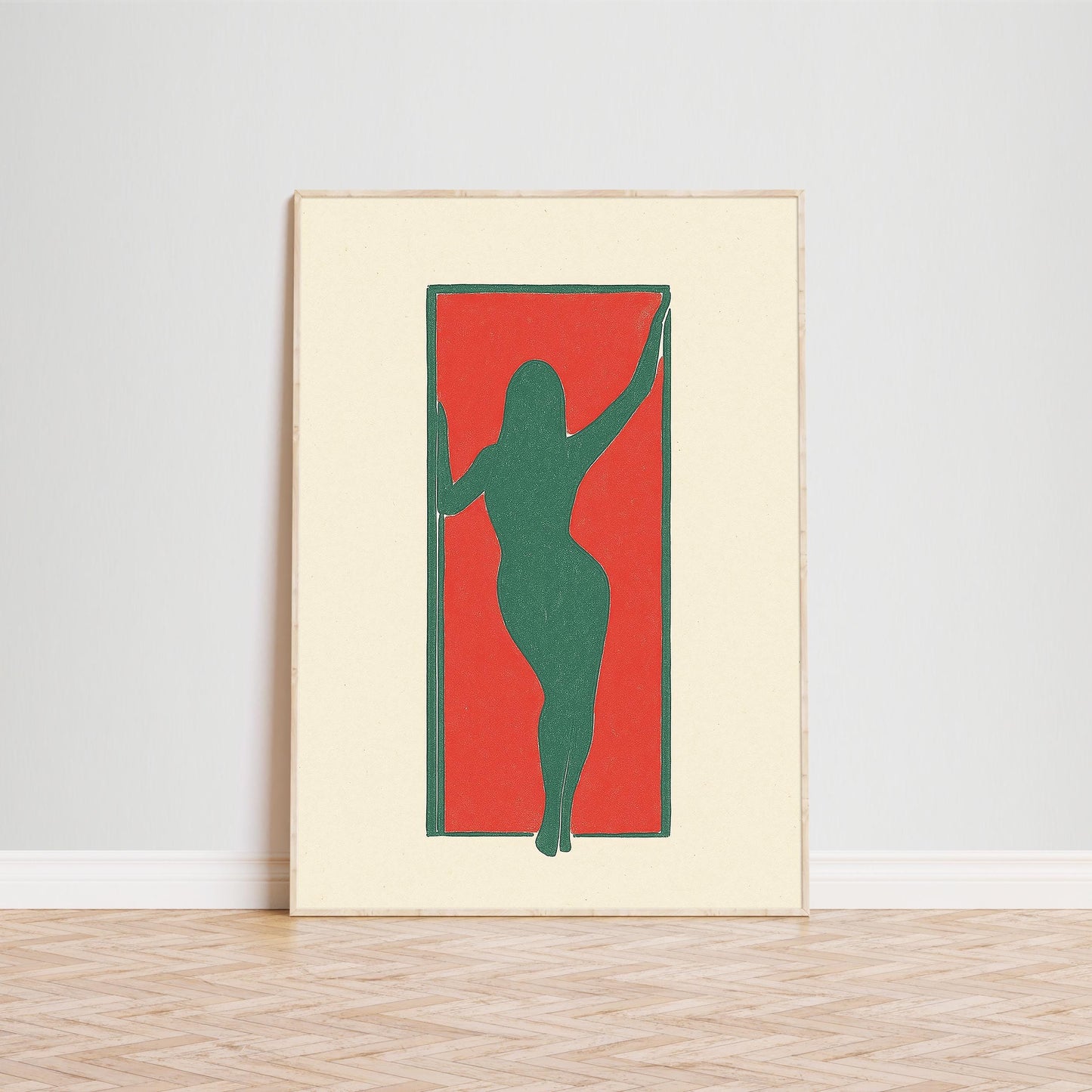 Minimal Female Silhouette Poster – Bold Abstract Wall Art, Red & Green Modern Print