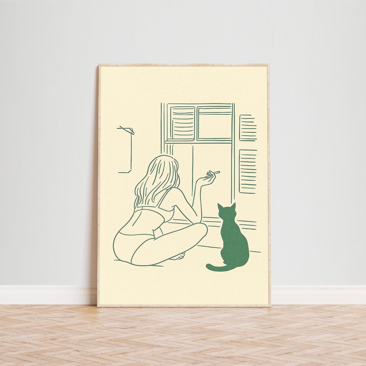 Morning Cigarette Poster – Minimal Line Art Woman Print, Femmaura Bold Series