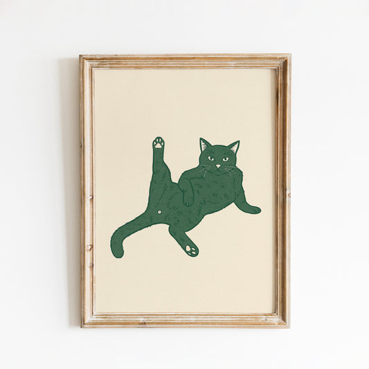 Playful Cat Poster – Funny Minimal Line Art Print