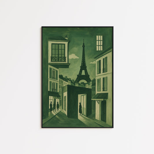 Paris France Poster – Vintage French Wall Art | Olive Green City Print