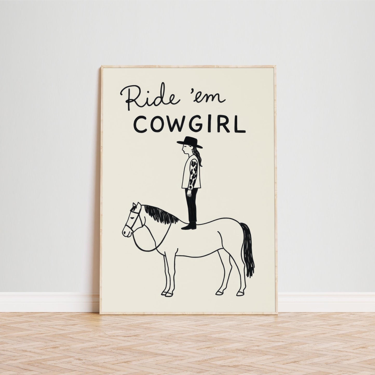 Ride ’em Cowgirl Funny Minimal Poster – Western Line Art Print