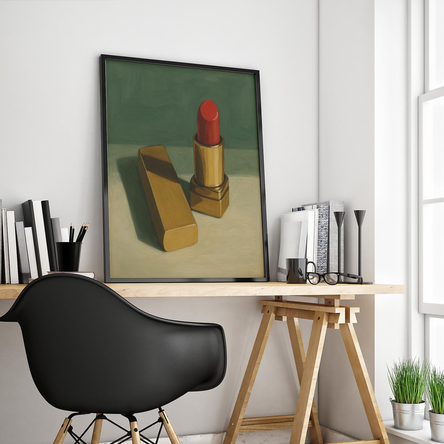 Red Lipstick Art Print – Minimal Retro Glam Makeup Wall Decor Poster