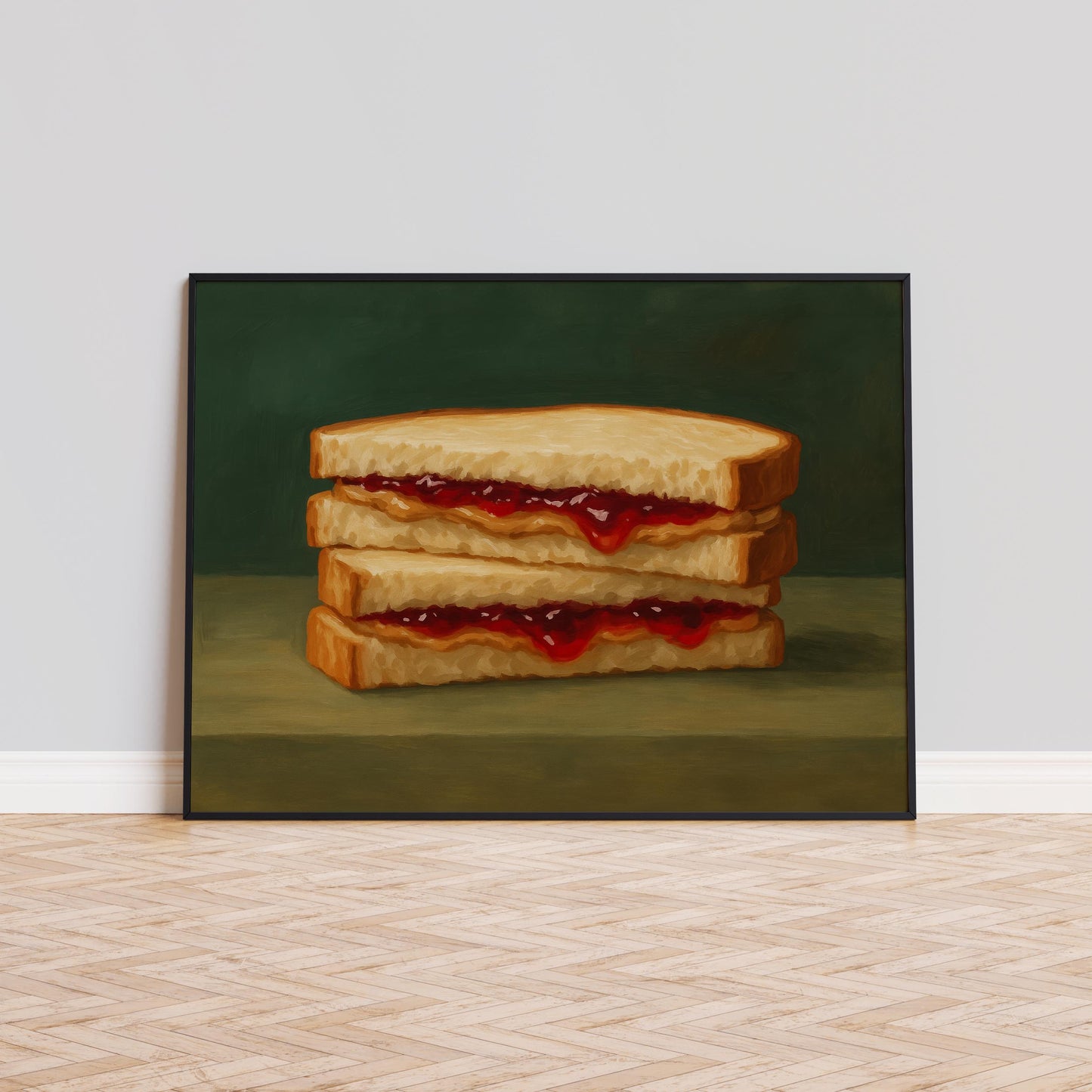 PB&J Sandwich Art Retro Food Poster – Moody Kitchen Decor & Nostalgic Wall Art