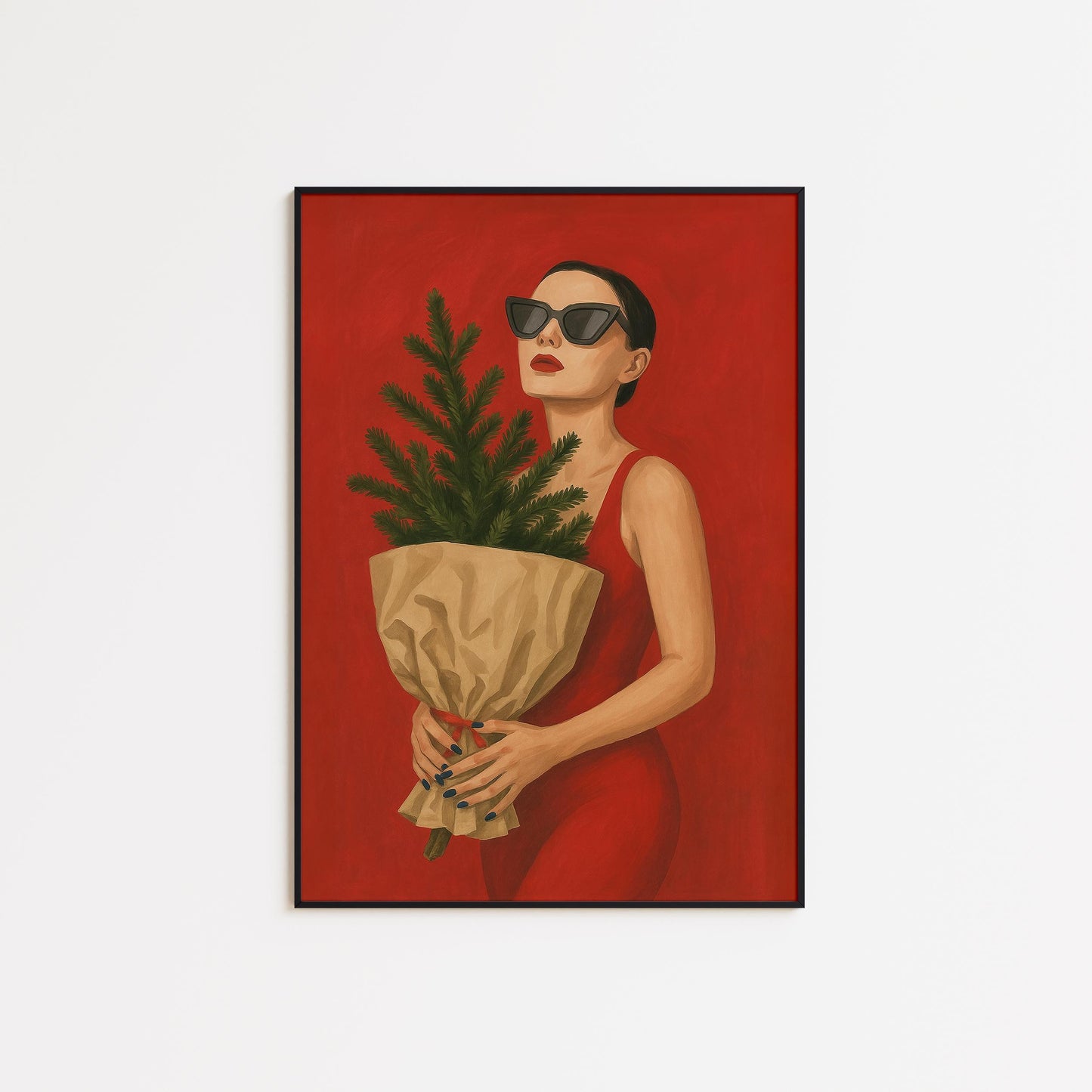 Christmas Tree Poster – Chic Red Dress Wall Art | Modern Festive Decor