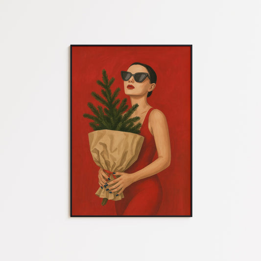Christmas Tree Poster – Chic Red Dress Wall Art | Modern Festive Decor