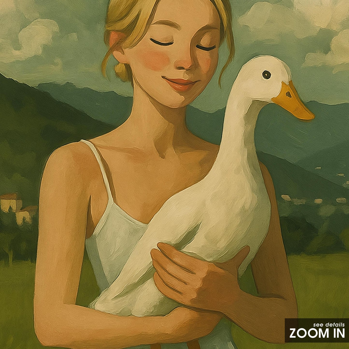 Girl With Goose Poster – Whimsical Countryside Wall Art With Rustic Farmhouse Decor