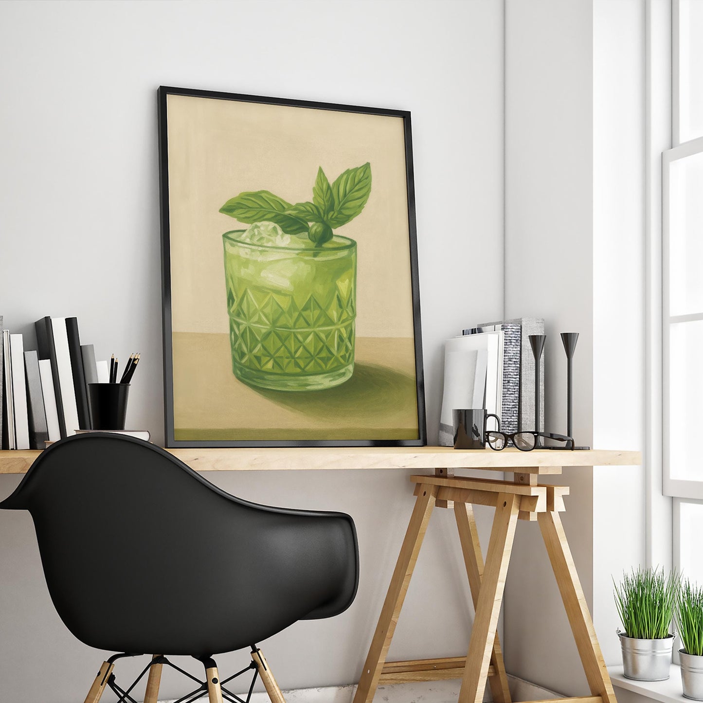 Green Cocktail Art Print – Fresh Mojito Wall Decor | Retro Mixology Poster