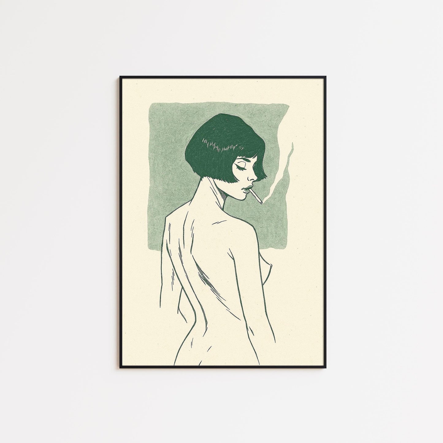 Smoky Woman Minimalist Poster – Elegant Line Art Print, French Retro Wall Decor