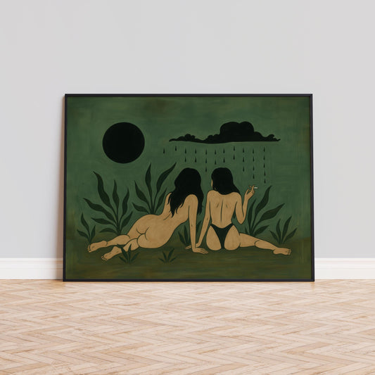 Dark Feminine Art Print – Witchy Wall Decor Featuring Rain & Moon Illustration