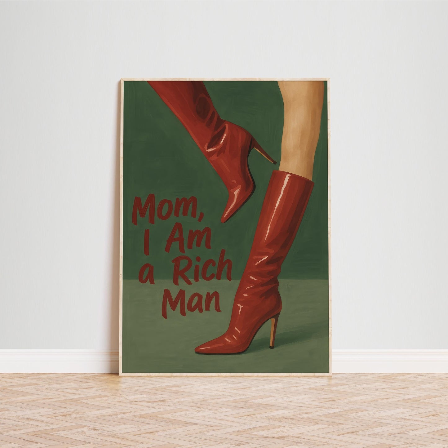 Feminist Quote Poster – Empowering Wall Art With Red Boots Artwork & Bold Statement Decor