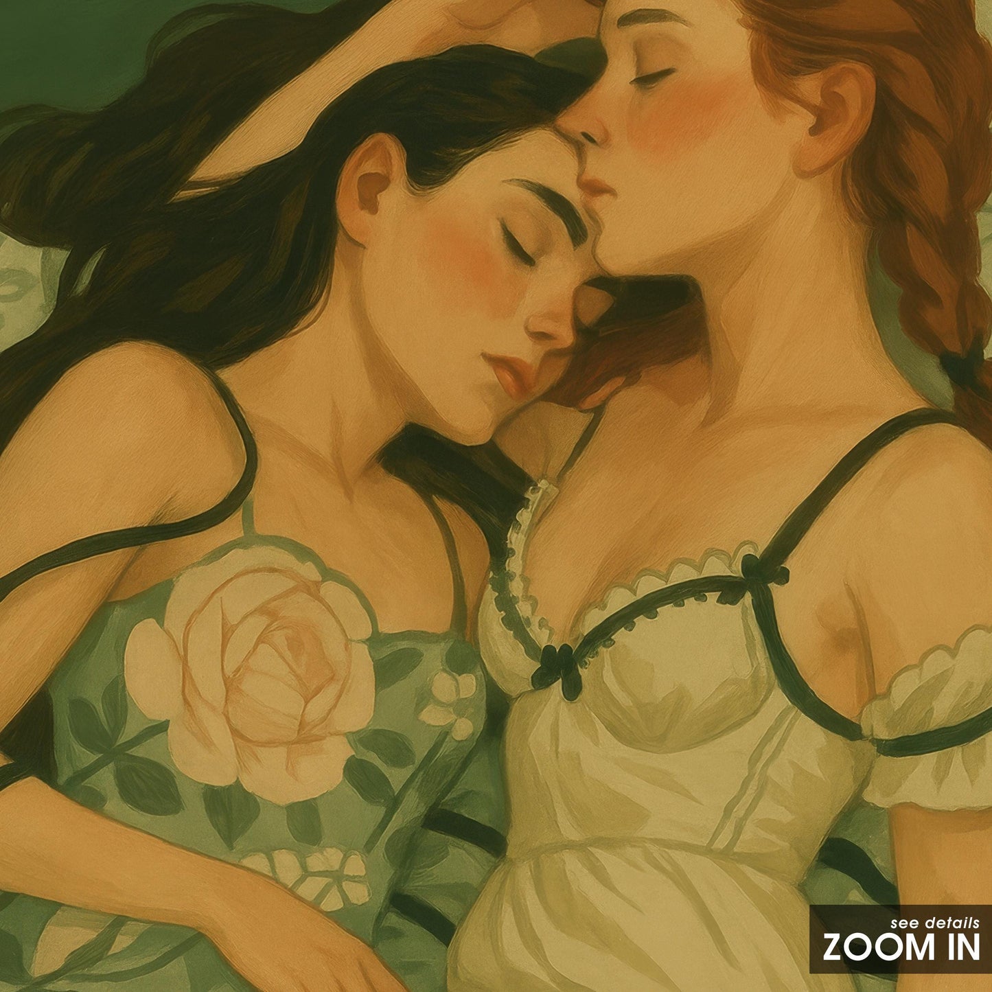 Romantic Lesbian Wall Art – Sapphic Love Print With Floral Bedsheet Poster