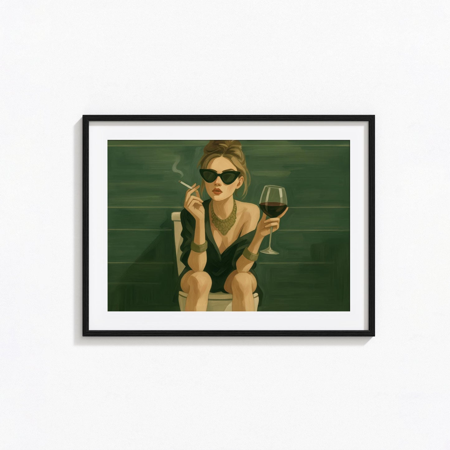 Glam Woman Poster – Horizontal Feminine Wall Art With Wine Smoking Print