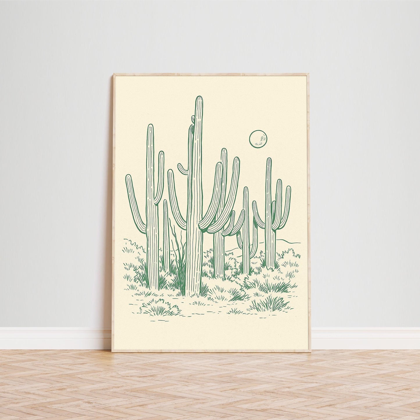 Desert Cactus Poster – Minimal Western Line Art Print, Femmaura Bold Series