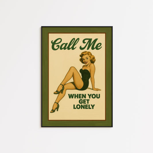 Retro Pin-Up Poster – Vintage Wall Art With Cheeky Olive Green Charm