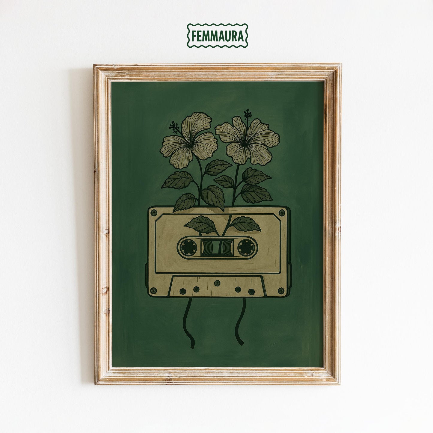 Retro Music Wall Art – Vintage Cassette Poster With Floral Tape Flower Art