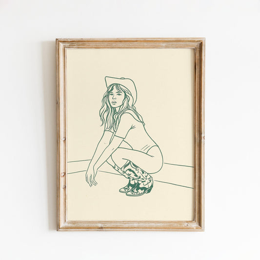 Cowgirl Muse Poster – Minimal Western Line Art Print, Femmaura Bold Series