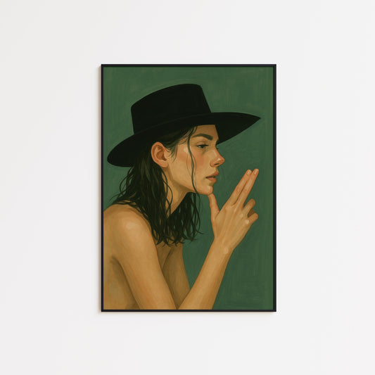 Cowgirl Gun Gesture Poster – Bold Western Feminist Wall Art With Cinematic Green Tones