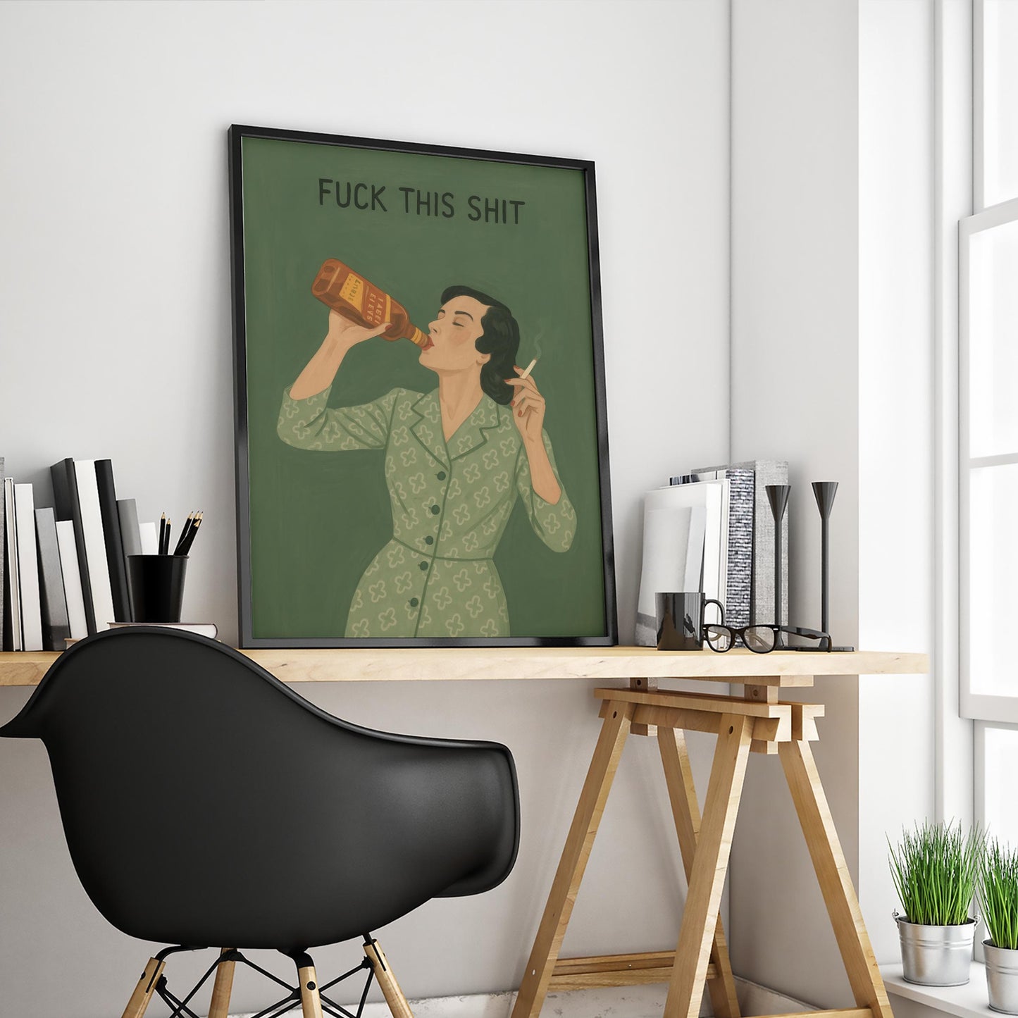 Retro Wall Art – Funny Vintage Humor Print | Bold Sassy Drinking & Smoking Poster