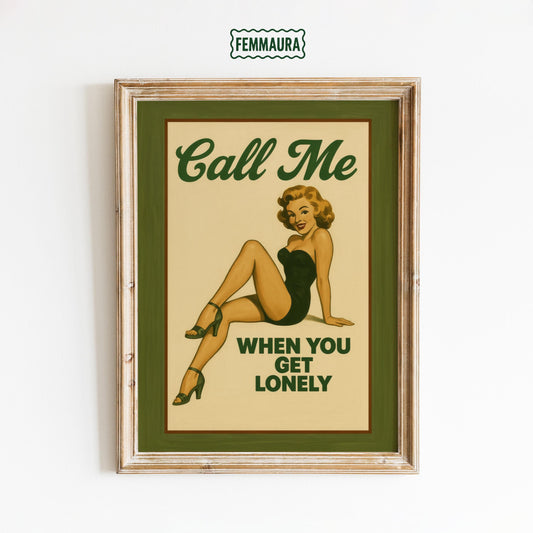 Retro Pin-Up Poster – Vintage Wall Art With Cheeky Olive Green Charm