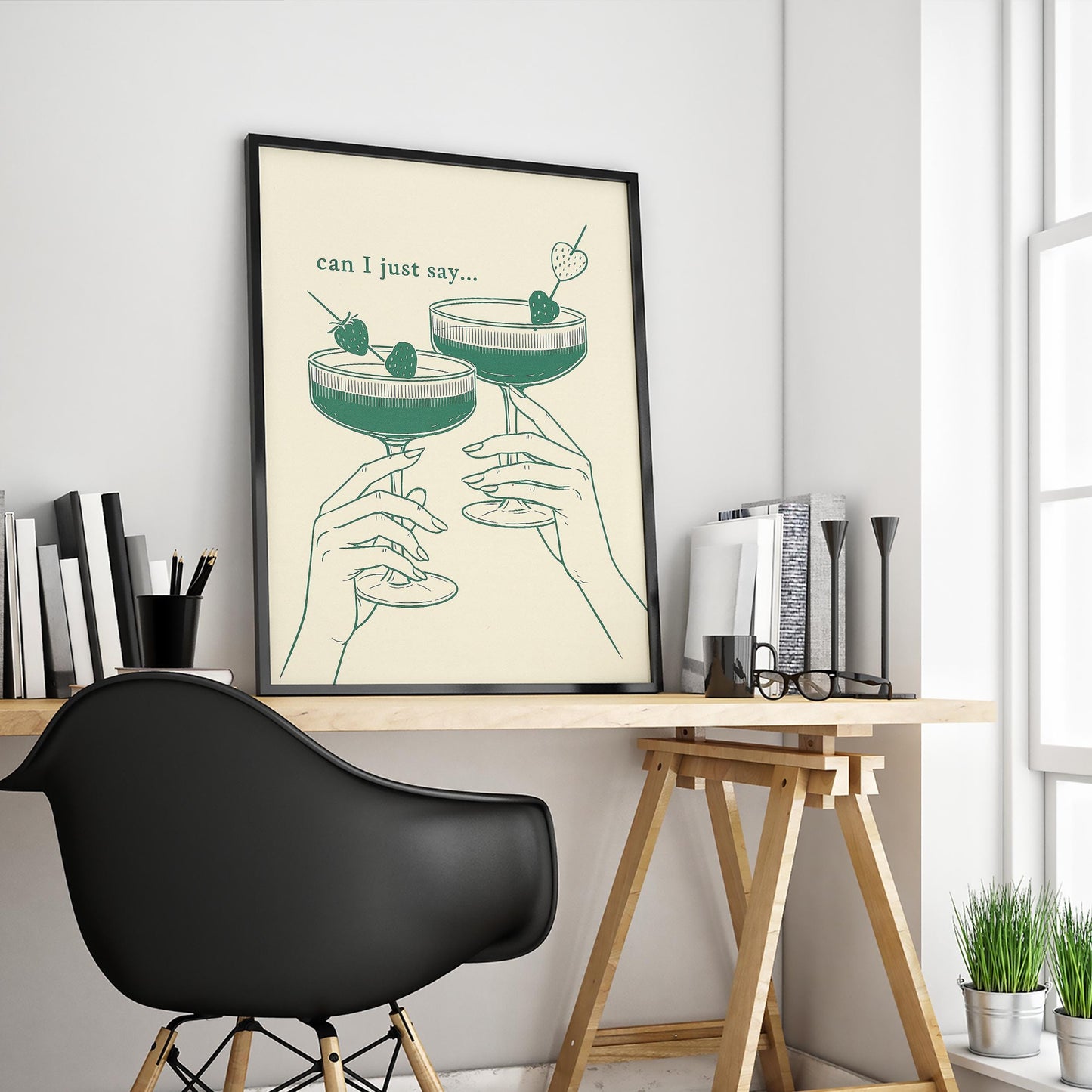 Minimalist Cocktail Art Print – Strawberry Drink Illustration