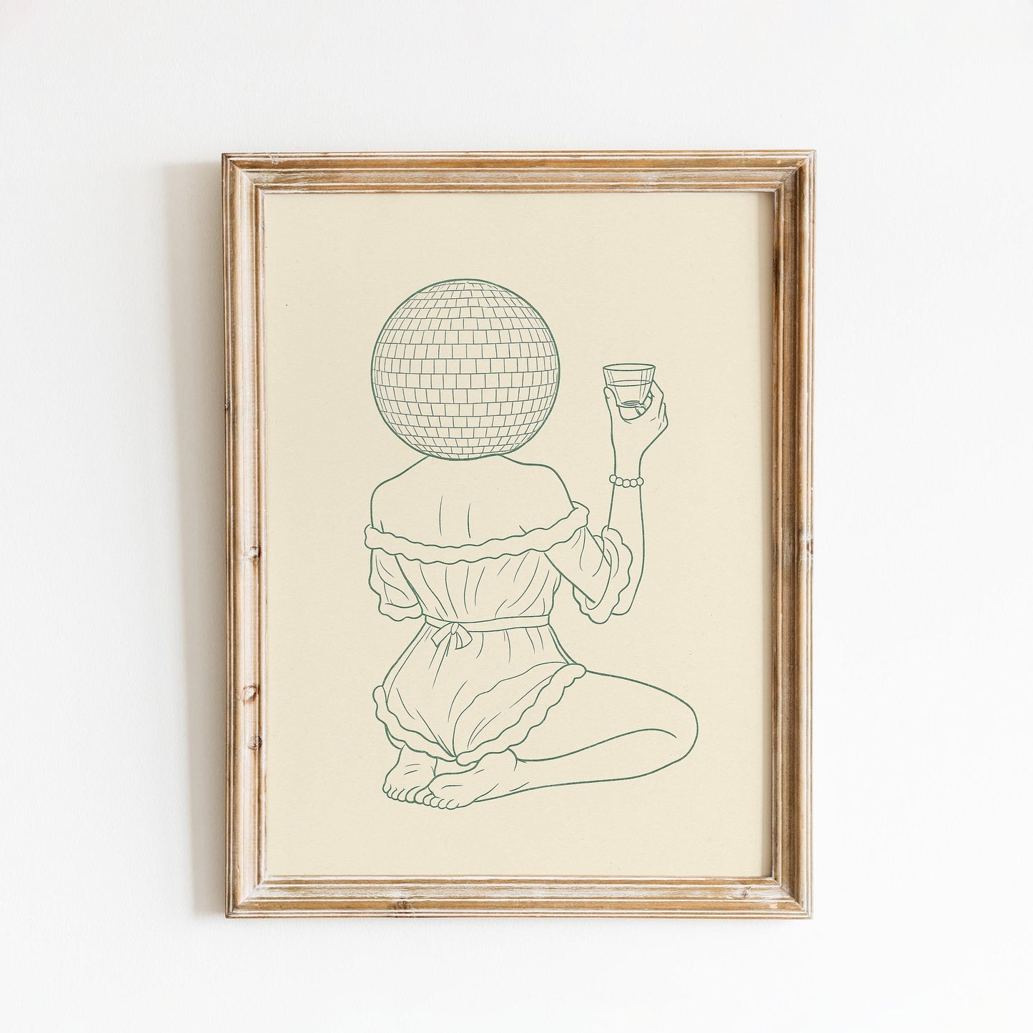 Disco Girl Line Art Print – Minimalist Retro Wall Art, Modern Feminine Poster