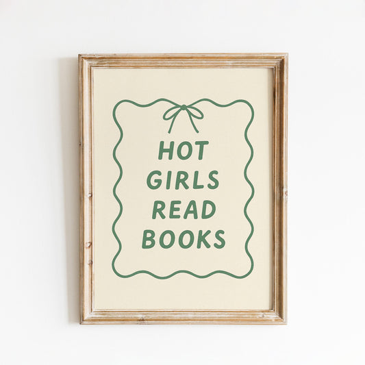 Hot Girls Read Books Poster – Feminine Retro Quote Wall Art in Green