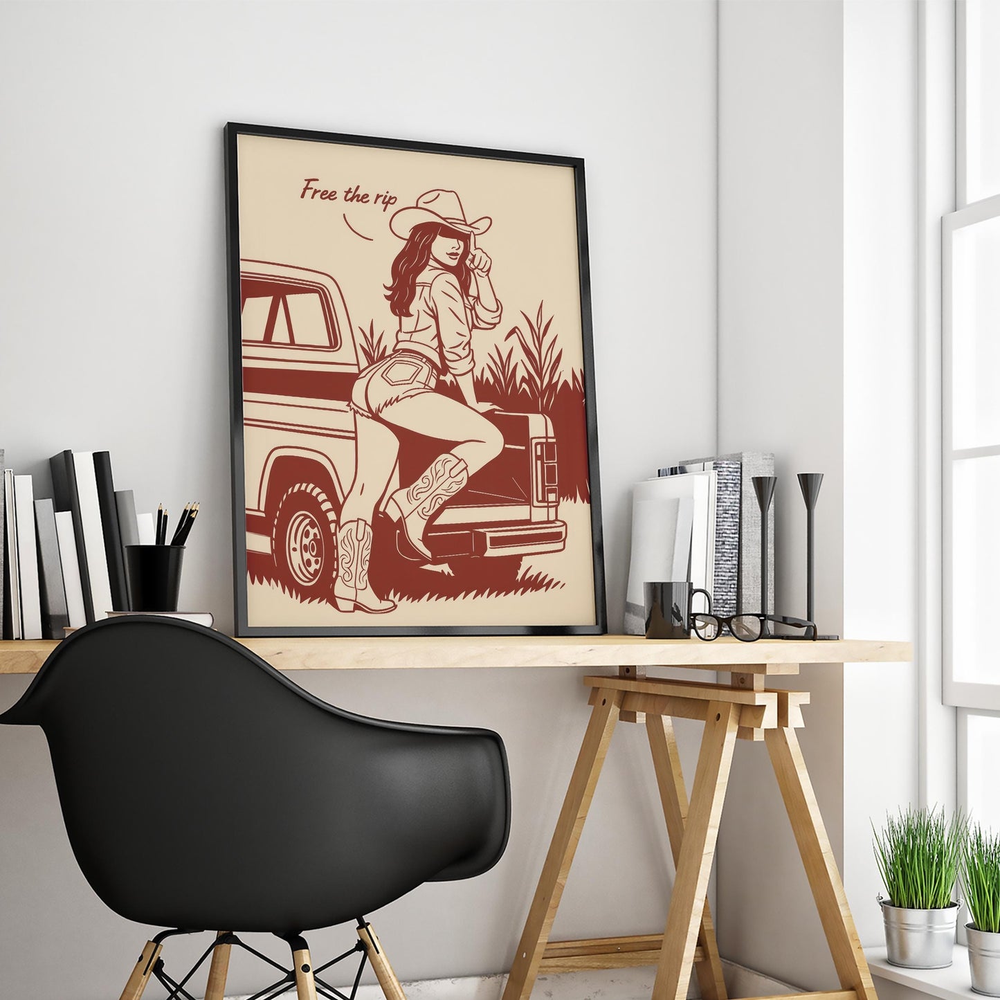 Free the Rip Poster – Sexy Cowgirl with Truck Wall Art