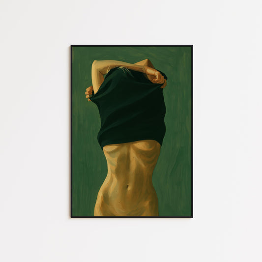 Feminine Nude Art Print – Moody Green Body Art Poster | Silky Texture