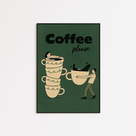 Coffee Please Poster – Minimalist Cafe Art | Playful Kitchen Print on Matte Fine Art Paper