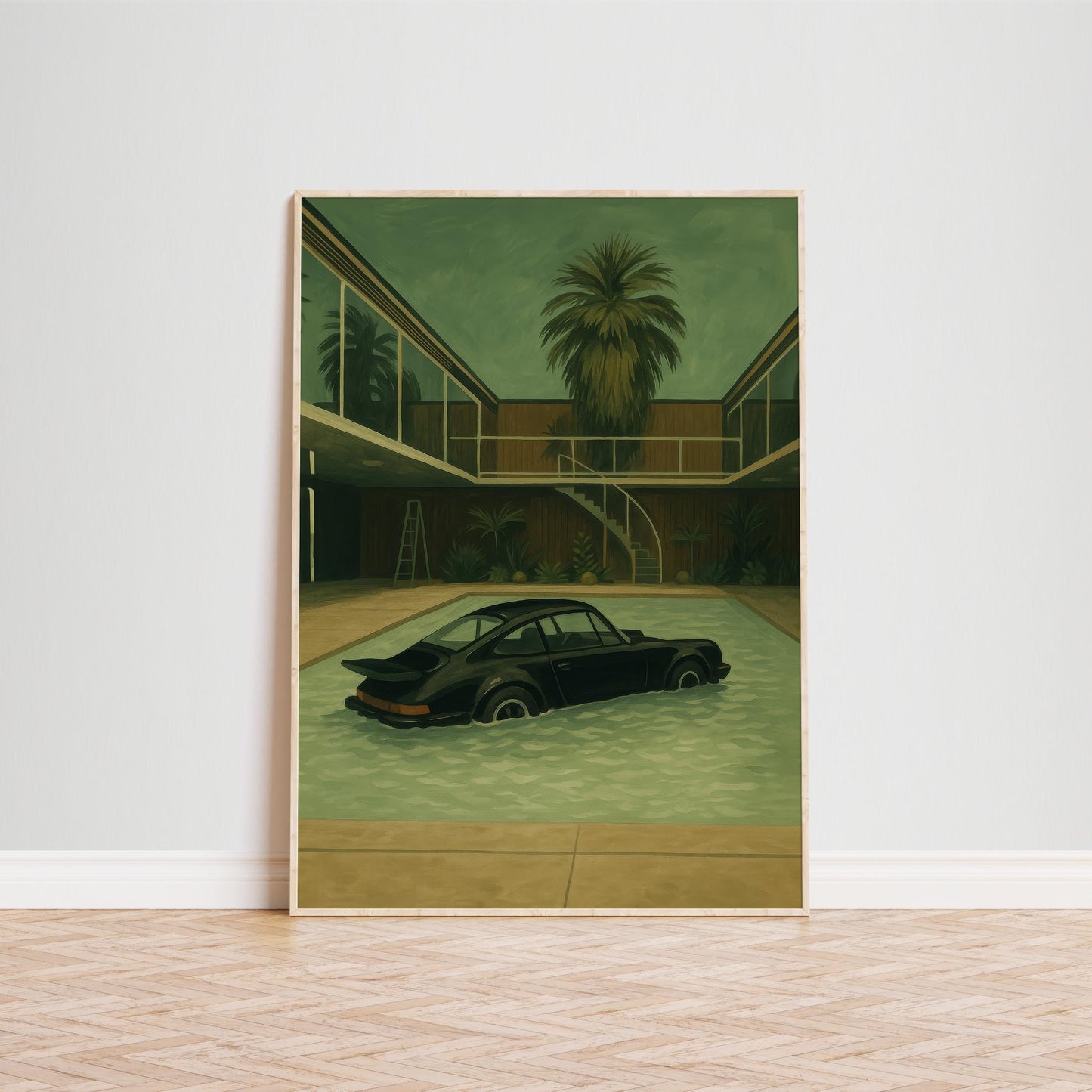 Black Porsche Wall Art - Retro Car Poster | Poolside Vintage Auto Print