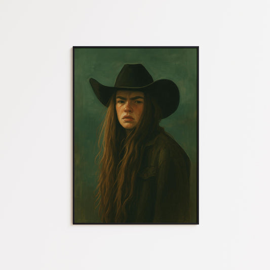 Cowgirl Shadow Poster – Moody Western Wall Art | Bold Rustic Chic Print