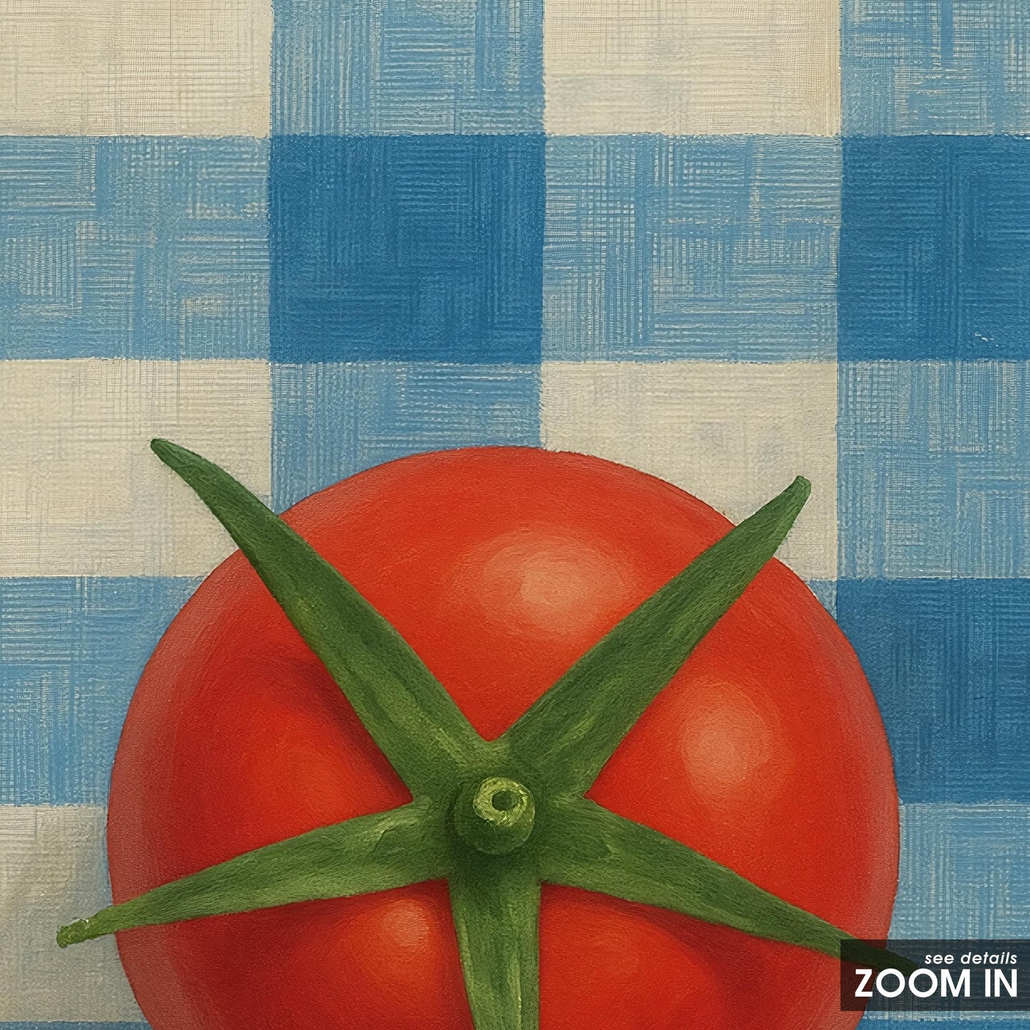 Retro Kitchen Poster – Tomato Art Print With Gingham Wall Art & Rustic Decor