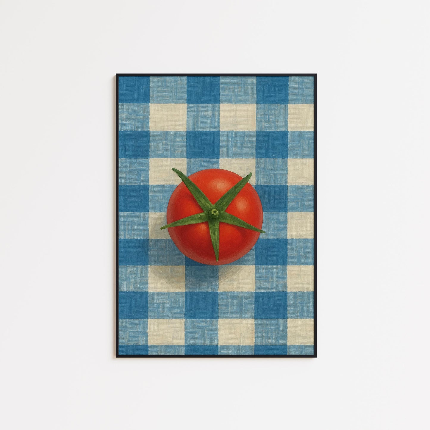 Retro Kitchen Poster – Tomato Art Print With Gingham Wall Art & Rustic Decor
