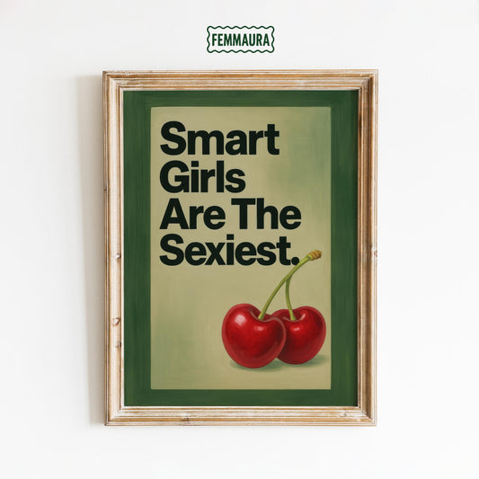 Feminist Quote Poster – Bold Cherry Print, Vintage Pin-Up Style Wall Art