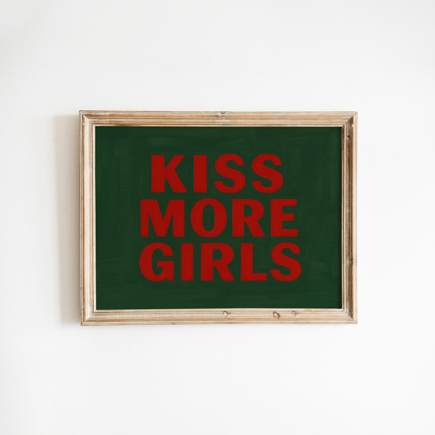 Queer Pride Poster Featuring Kiss More Girls Bold Typography for Lesbian Wall Decor