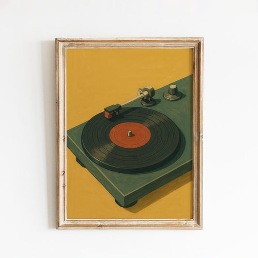 Retro Record Player Poster – Vintage Vinyl Wall Art | Mustard Music Decor