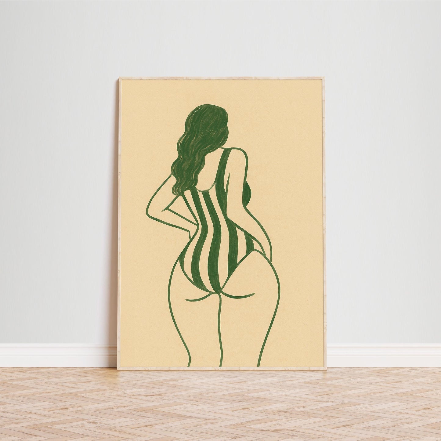 Striped Swimsuit Poster – Feminist Wall Art | Body Positive Decor, Minimalist Figure Print