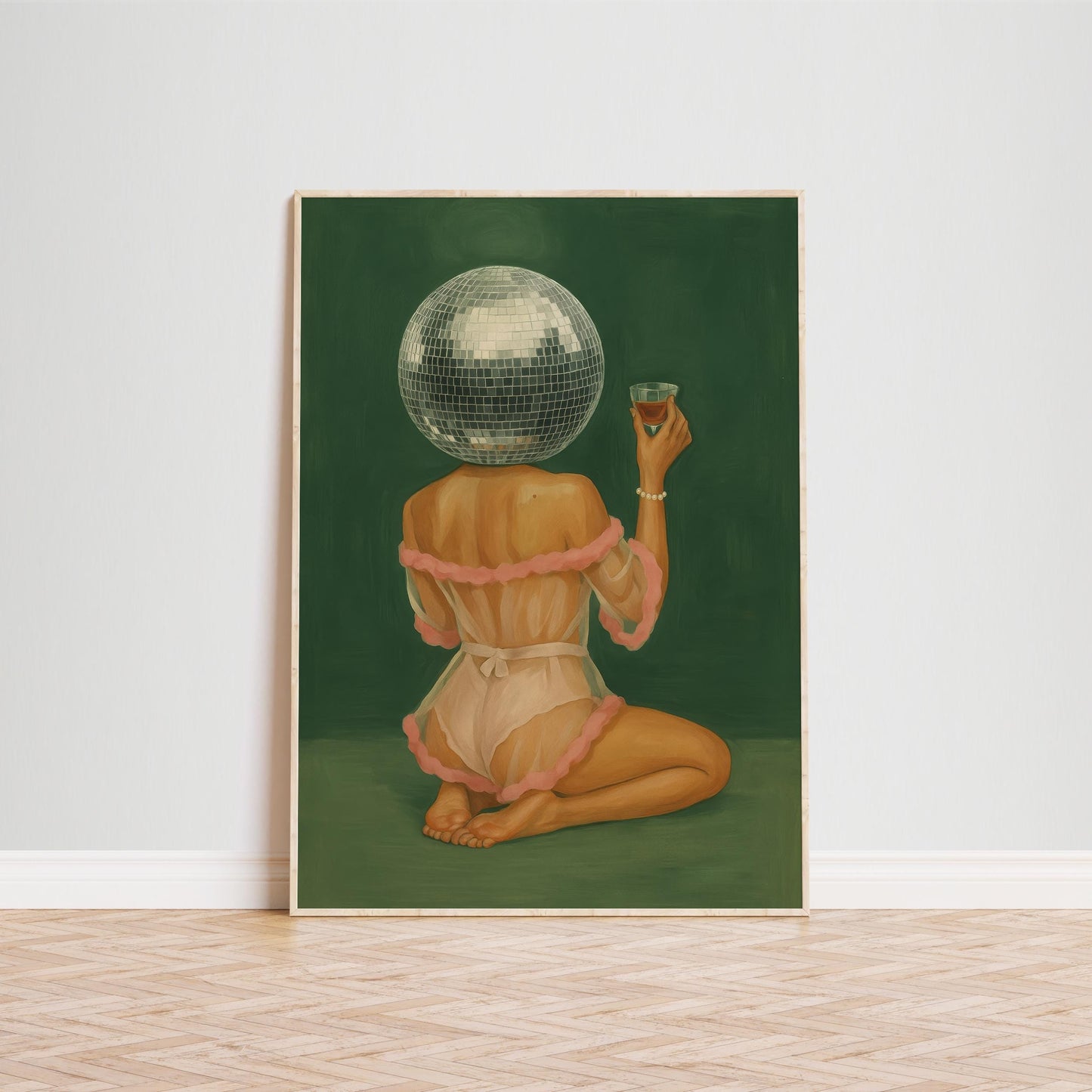 Disco Ball Art Print – Surreal Wall Decor With Glam Girl & Retro Party Vibe