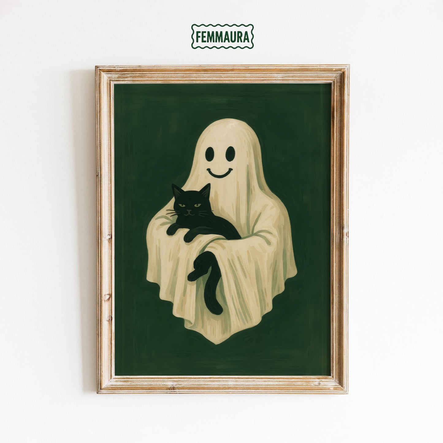 Ghost Cat Poster – Cute Black Cat Decor | Spooky Aesthetic Halloween Wall Art