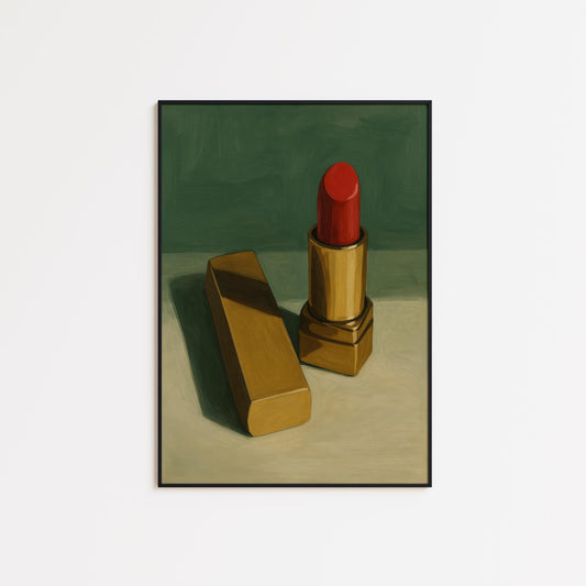 Red Lipstick Art Print – Minimal Retro Glam Makeup Wall Decor Poster