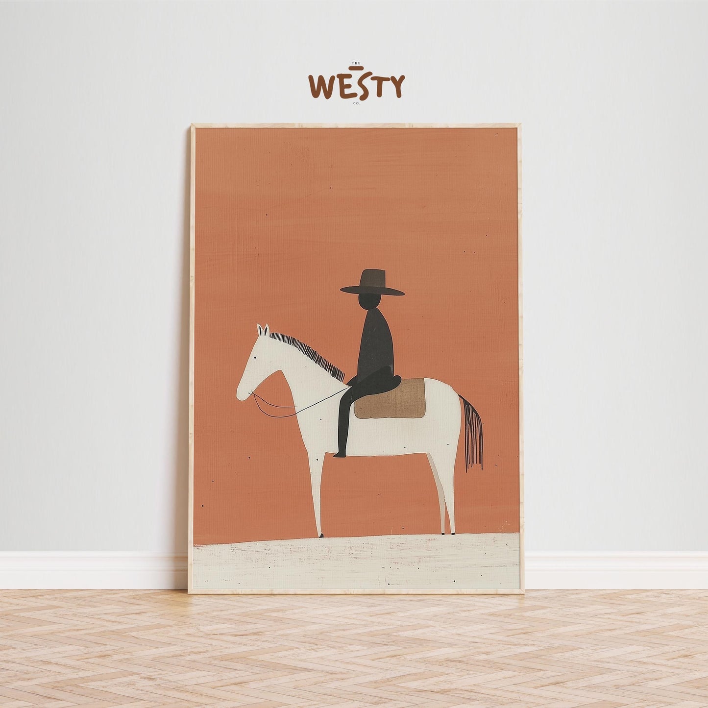 Minimal Cowboy on Horse – Western Desert Art Print