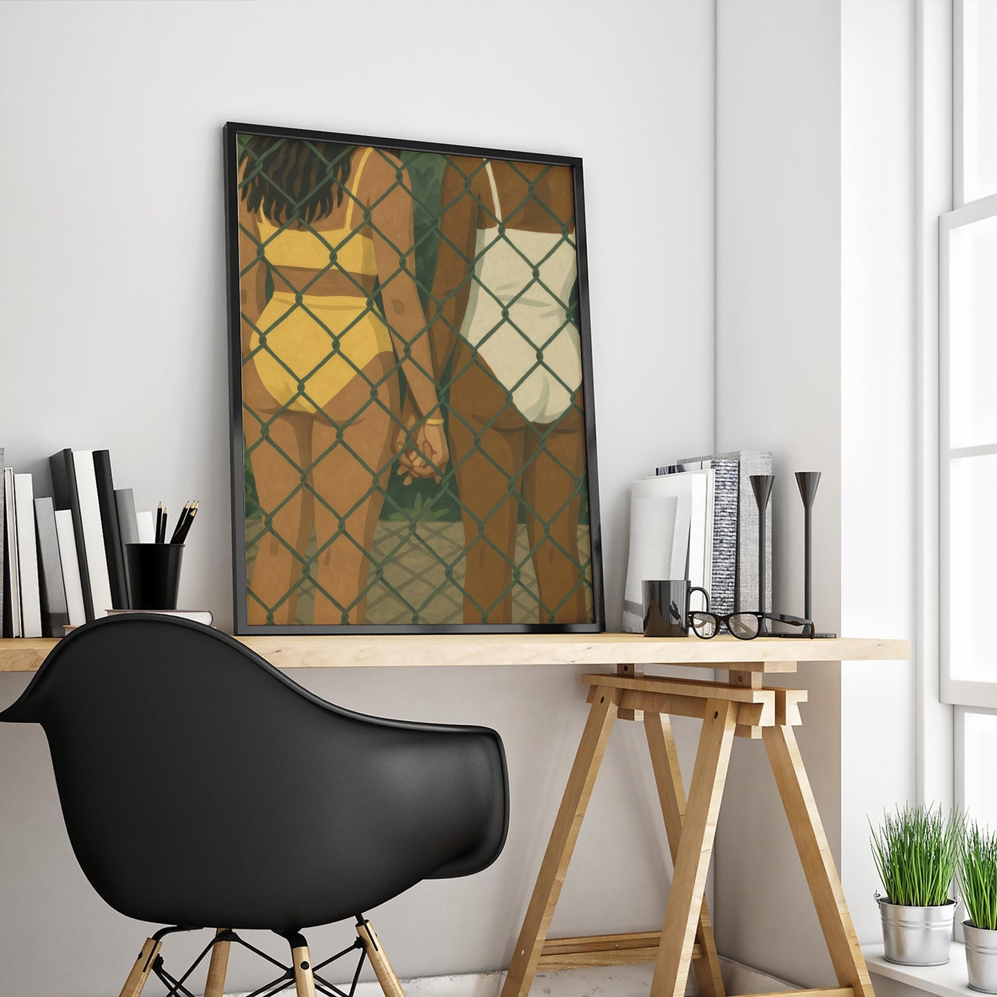 Queer Love Wall Art – LGBTQ Couple Print | Summer Poolside Intimacy Decor