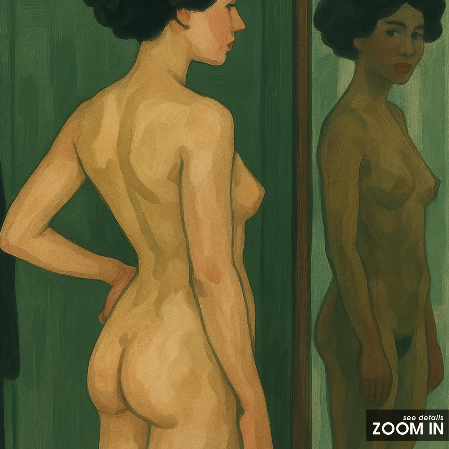 Feminine Nude Wall Art – Moody Green Decor | Elegant Reflective Poster