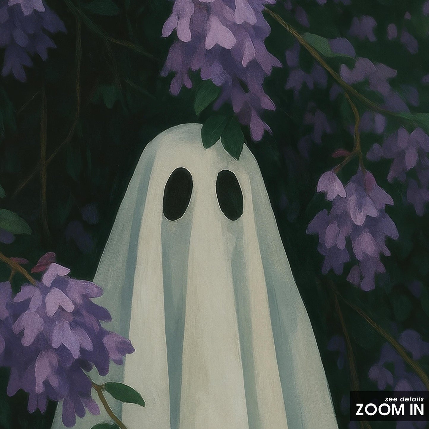 Gothic Nature Wall Art – Whimsical Ghost Floral Print for Dark Academia Decor