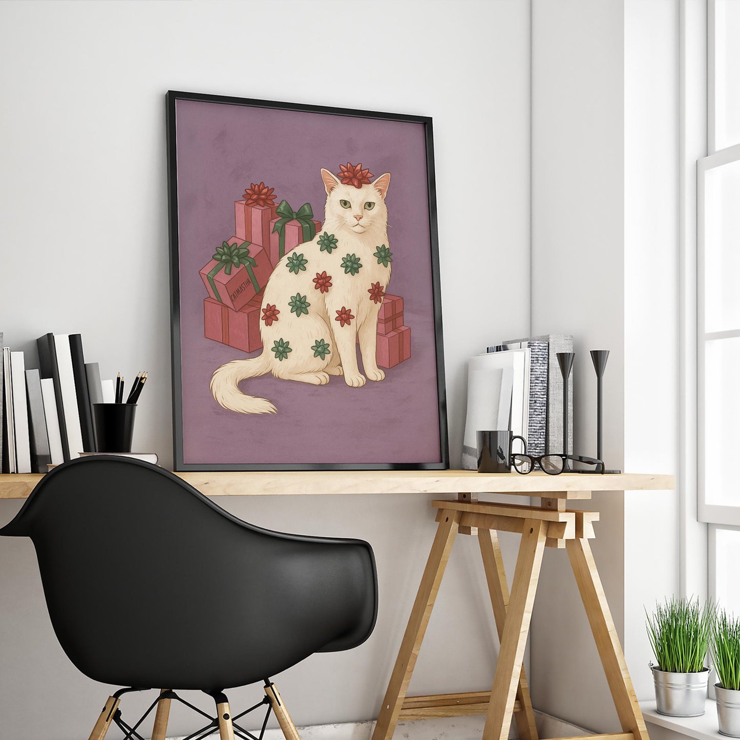 Christmas Cat Poster – Retro Holiday Wall Art With Cute Cat Decor