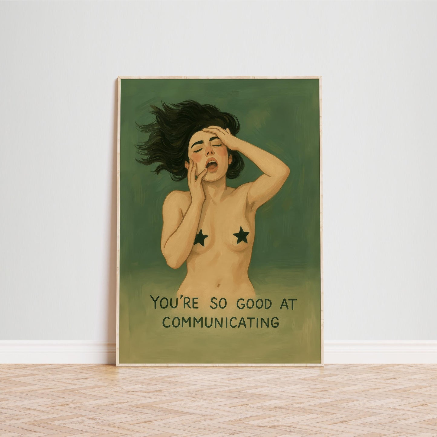Sensual Feminist Wall Art – Dark Green Erotic Illustration | Bold Feminine Decor Print