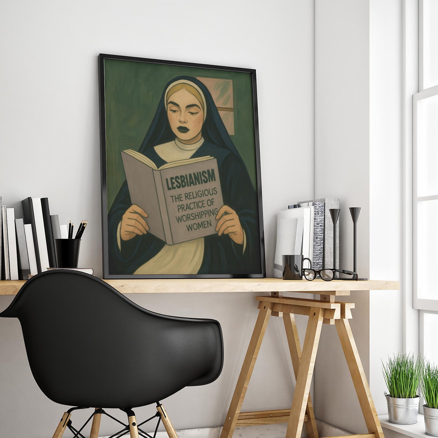 Feminist Nun Poster – Bold Queer Wall Art | Retro Religious Satire Print
