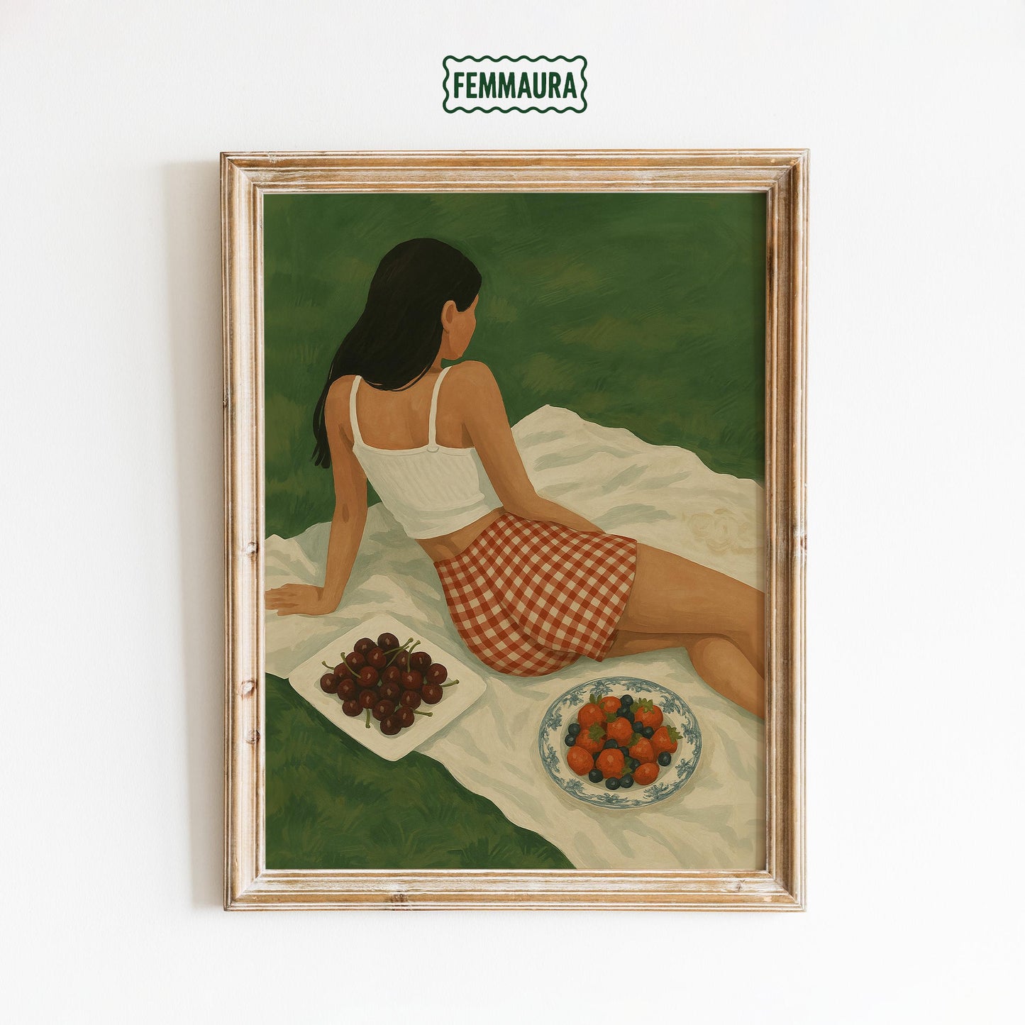 Vintage Picnic Poster – Rustic Summer Wall Art With Gingham Skirt Charm